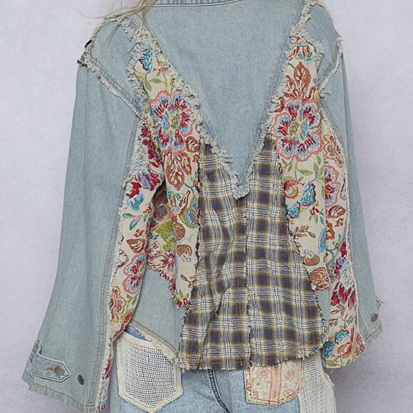 POL Boho Light Blue Denim Patchwork Jacket - Picture 5 of 9